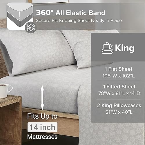 Miniatura 5 de Comfort Spaces Juego de sábanas de franela de algodón tamaño King, ultra suaves con bolsillo elástico de 14 pulgadas que se adapta a colchones de