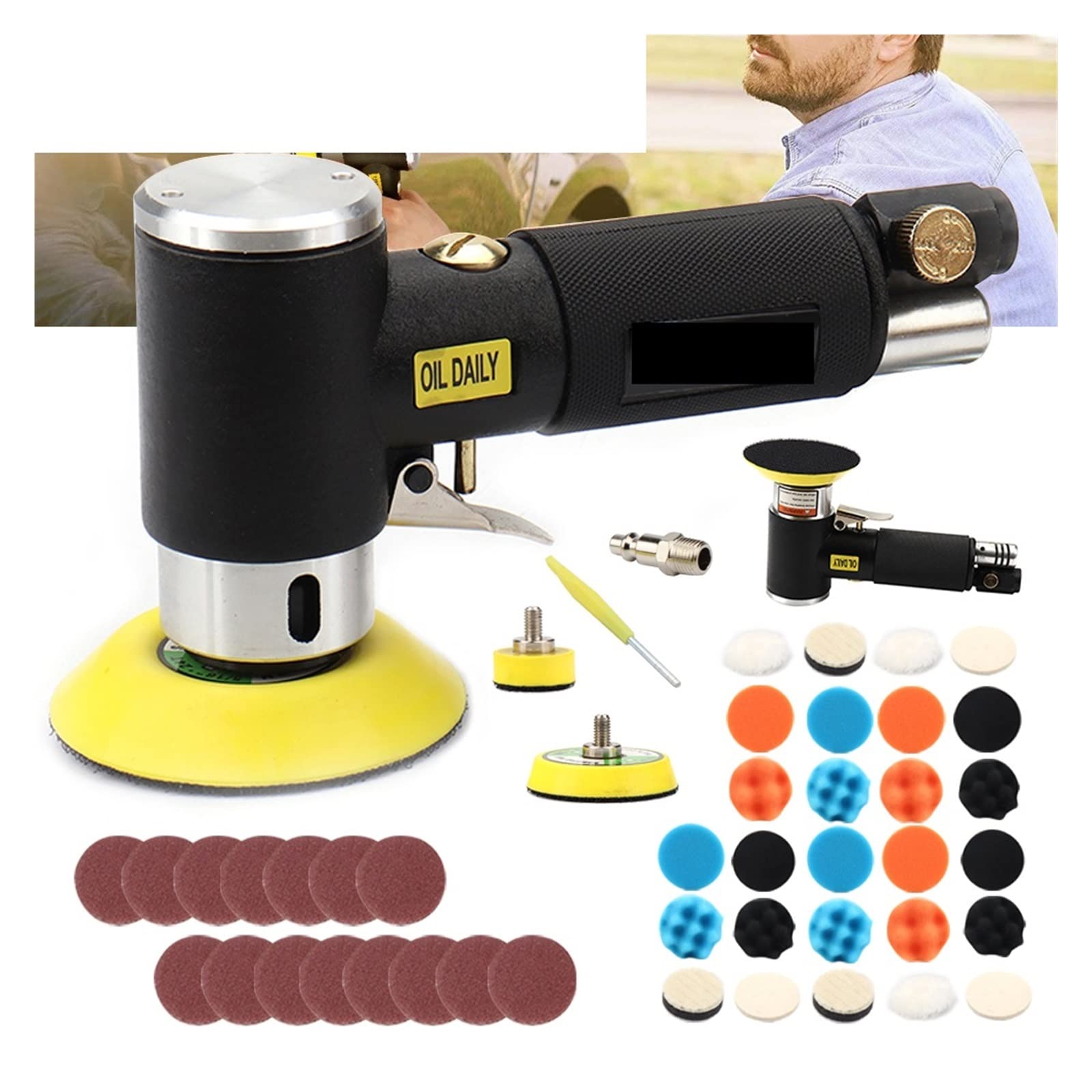 LNHHG Mini Orbital Air Sander Pneumatic Polishing Grinding Machine Tools Buffer Dual Action Polisher For Car(Type 2)