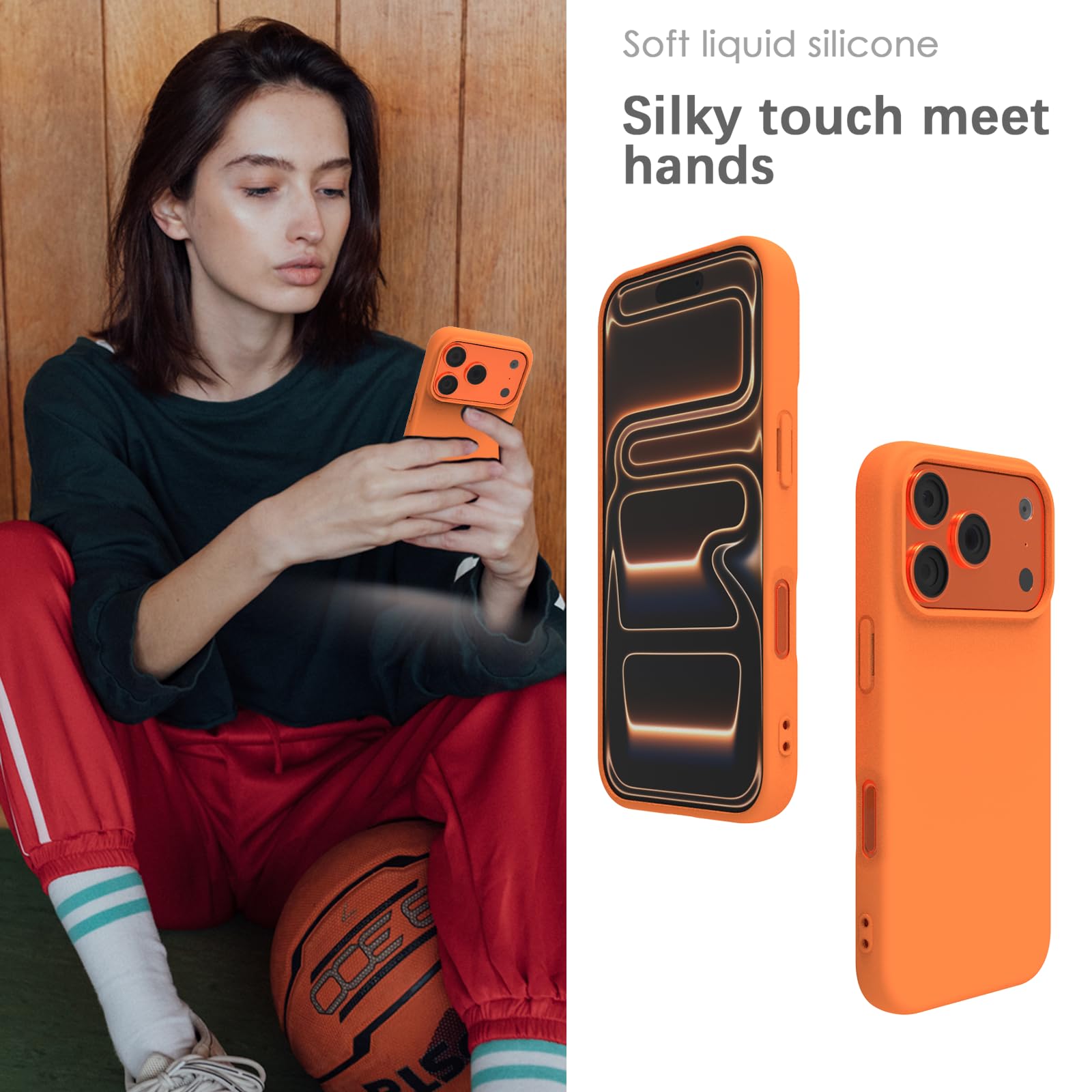 YATWIN Silicone Case for iPhone 17 Pro, Soft-Touch, Shockproof, DustProof, Antiskid Phone Cover for Apple iPhone 17 Pro - Orange — Amazon image 4
