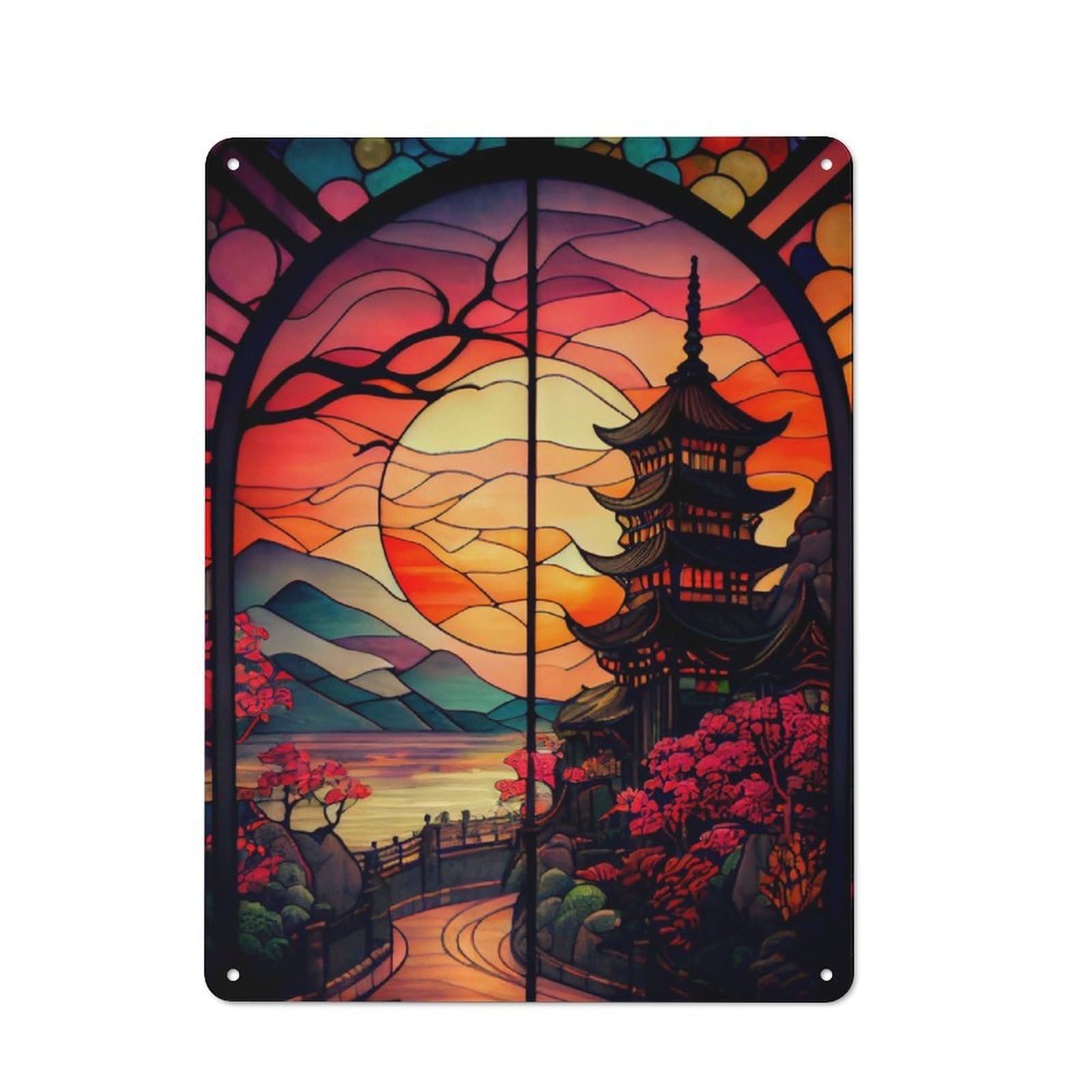 Junmoney Japan In Stained Glass Metal Plaque 40X30cm With For Pub Or Café, Rustic Decor, For Garage, Workshop And Man Cave Decoration