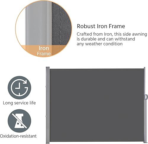 Miniatura 8 de Yaheetech Toldo Lateral de 118 x 71 pulgadas, Toldo de Pantalla Lateral Retráctil de Hierro para Patio, Pantalla Divisoria de Privacidad y Sombra
