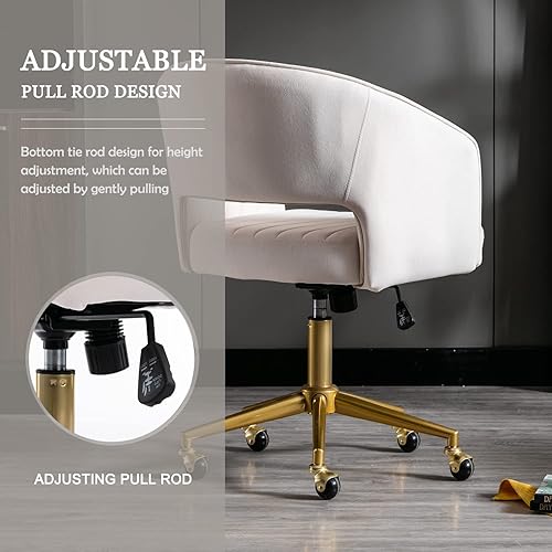 Miniatura 6 de Velvet Home Office Chair, Modern Office Chair with Gold Base, Home Office Desk Chair for Living Room, Bedroom, Vanity, Study (Beige)