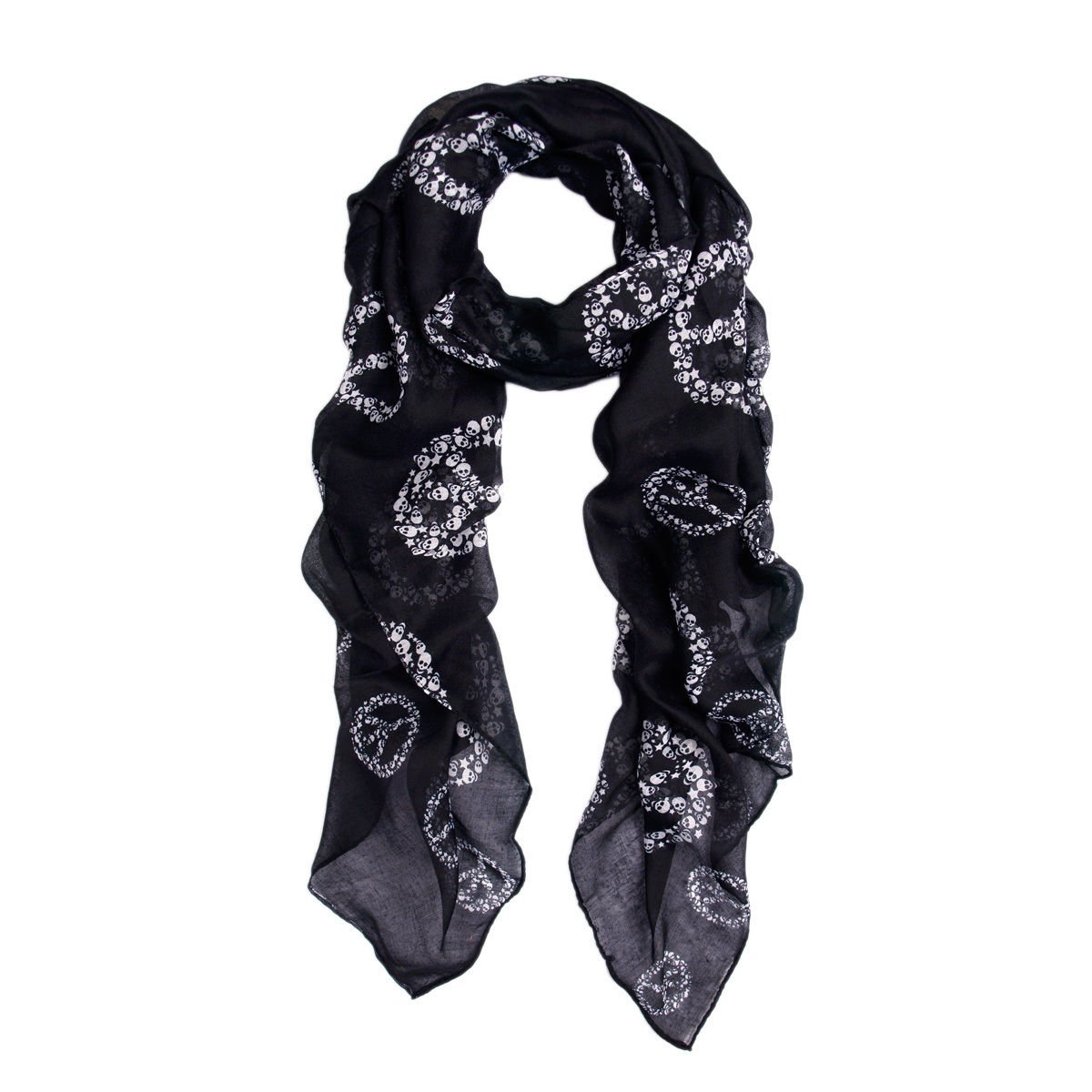 Fat-catz-copy-catz Soft Peace Symbol Sign 60's Hippy Style Ladies Long Scarf, Shawl, Wrap, Sarong (Black Peace/Skull Scarf)