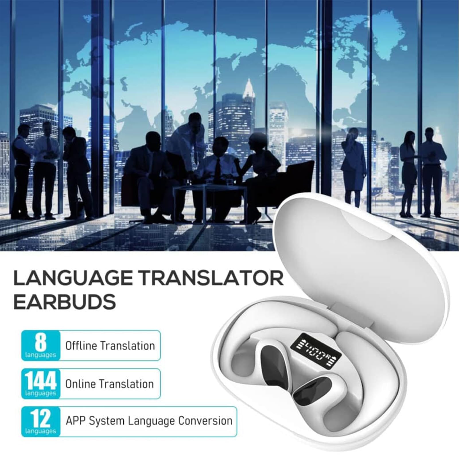 Talkbuds Auriculares con traducción Ai en tiempo real, 144 idiomas y acentos, traductor bidireccional, auriculares Bluetooth, auriculares impermeables IPX5, controles táctiles, para