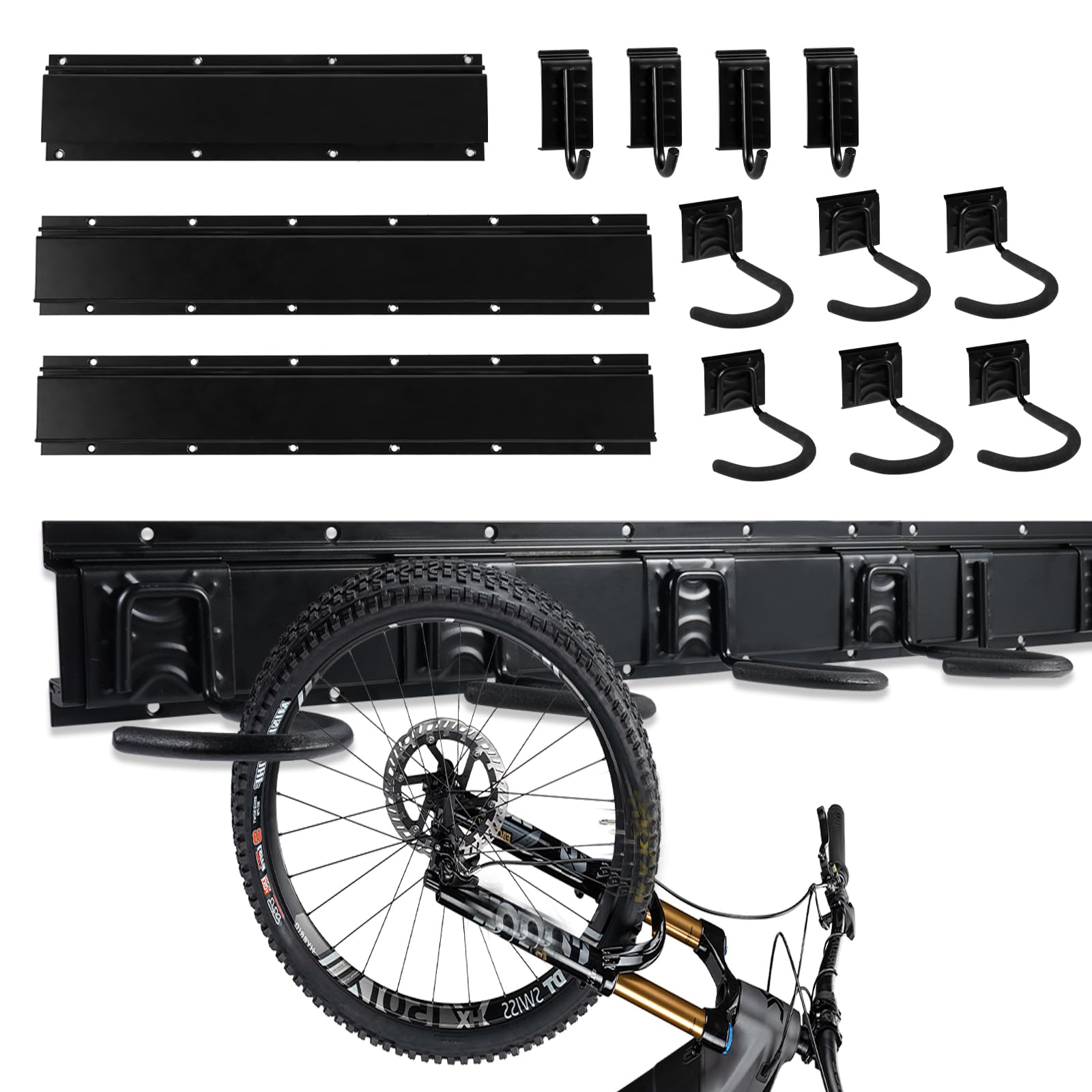 M.J COMFY-LIFE Wall Mounted Bike Rack for 6 Bicycles & 4 Helmets – Heavy Duty Vertical Bike Storage Rack, Space Saving Garage Wall Hanger, Indoor Bicycle Holder for Road & Mountain Bikes
