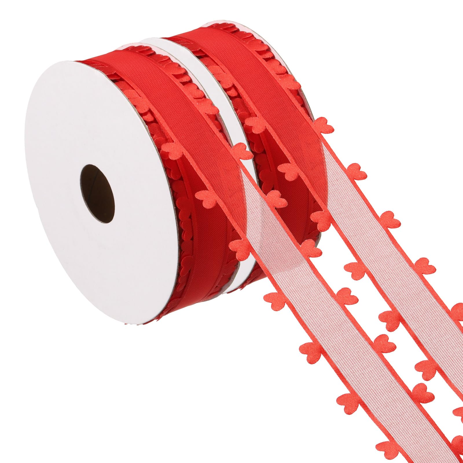 PATIKIL 1Inch x 20Yard Organza Chiffon Ribbon, 2 Rolls Sheer Heart Decorative Ribbon for Valentine's Day Gift Wrapping Bouquet Bows Craft DIY Decoration, Red — image 1