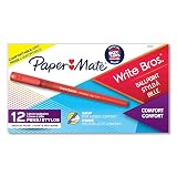 Paper Mate® Write Bros Grip Ballpoint Pens, Medium Point, 1.0 mm, Red Barrel, Red Ink, Pack Of 12 Pens – view 2