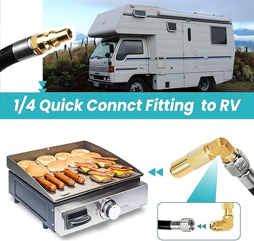 Miniatura 2 de Manguera de propano de conexión rápida para autocaravana de 18 pies con adaptador de codo de propano para parrilla Blackstone de 1722 pulgadas,