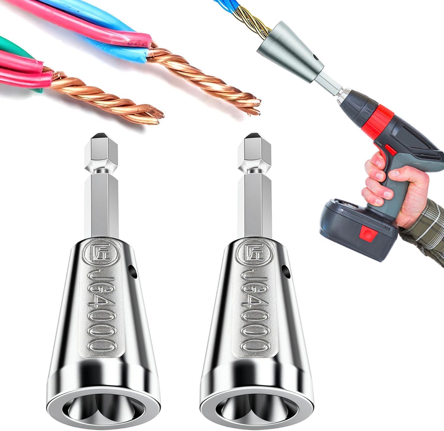 Wire Twister Tool for Drill, 2026 Upgrades Wire Nut Twister for Drill Profession Electricians Tool, 6MM Hex Shank Cable Wire Twisting Tool Wire Twister Wire Connector for 9-22 AWG (2pcs)