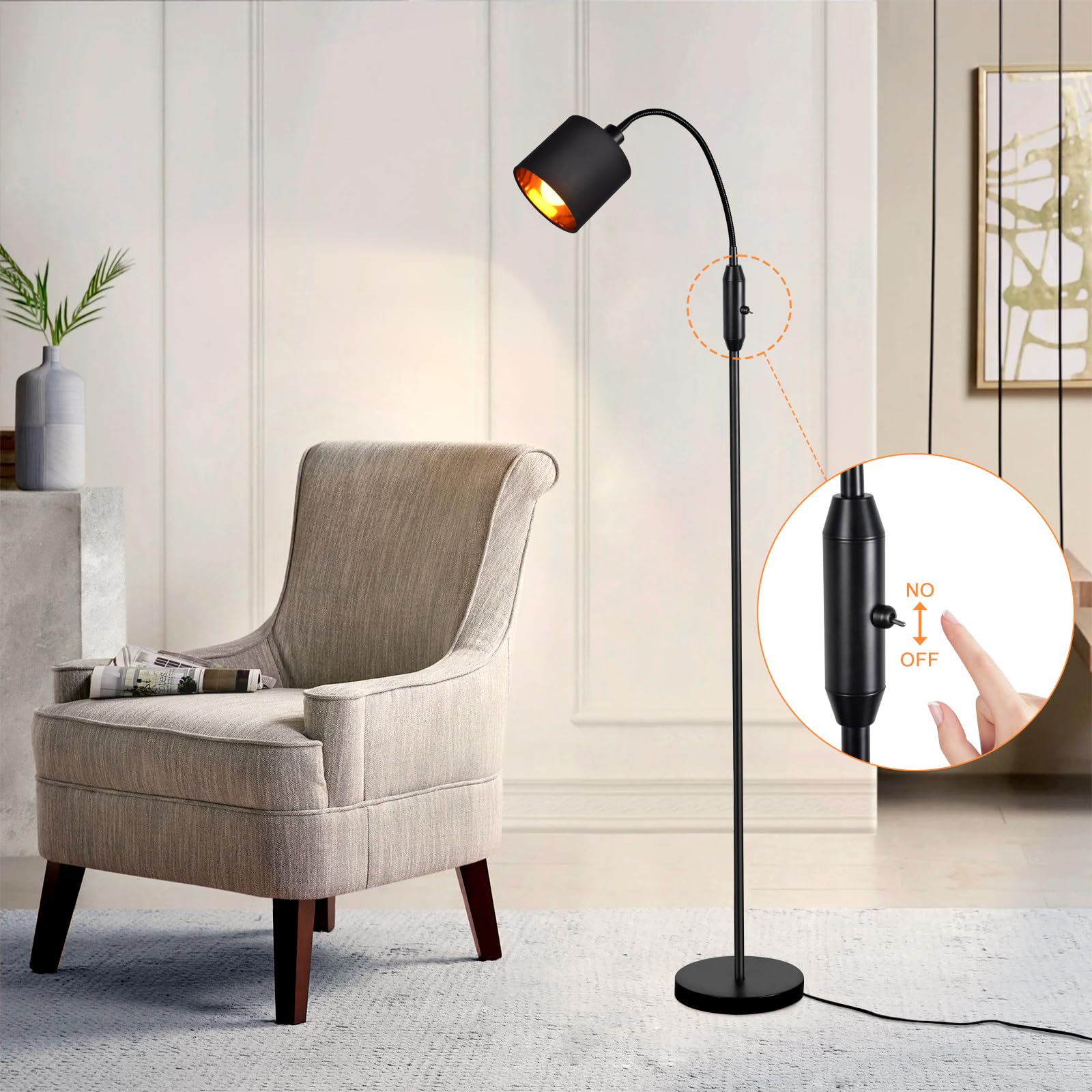 Glitzerlife Stehlampe Schwarz Leselampe Wohnzimmer Bogenlampe Vintage