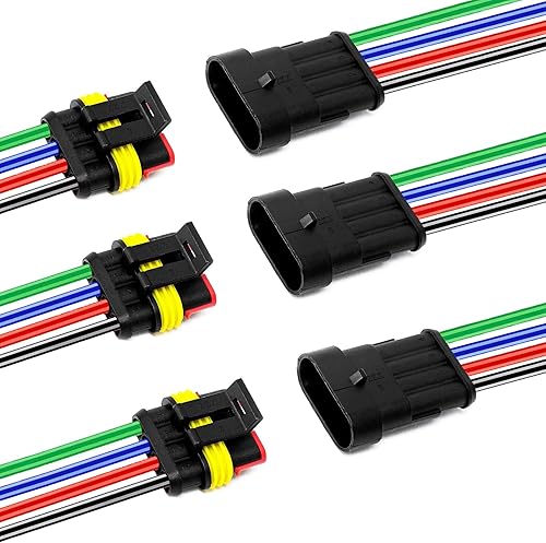 Miniatura 1 de Conectores eléctricos impermeables de 4 pines de 16 AWG, macho y hembra, 16 AWG, kit de enchufe de arnés de cable adecuado para automóvil, camión,
