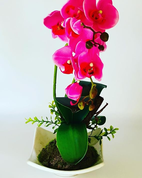 装飾人工Orchid Flower Arrangement、シックでカラーで、ピンク花ポット