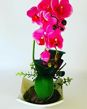 装飾人工Orchid Flower Arrangement、シックでカラーで、ピンク花ポット