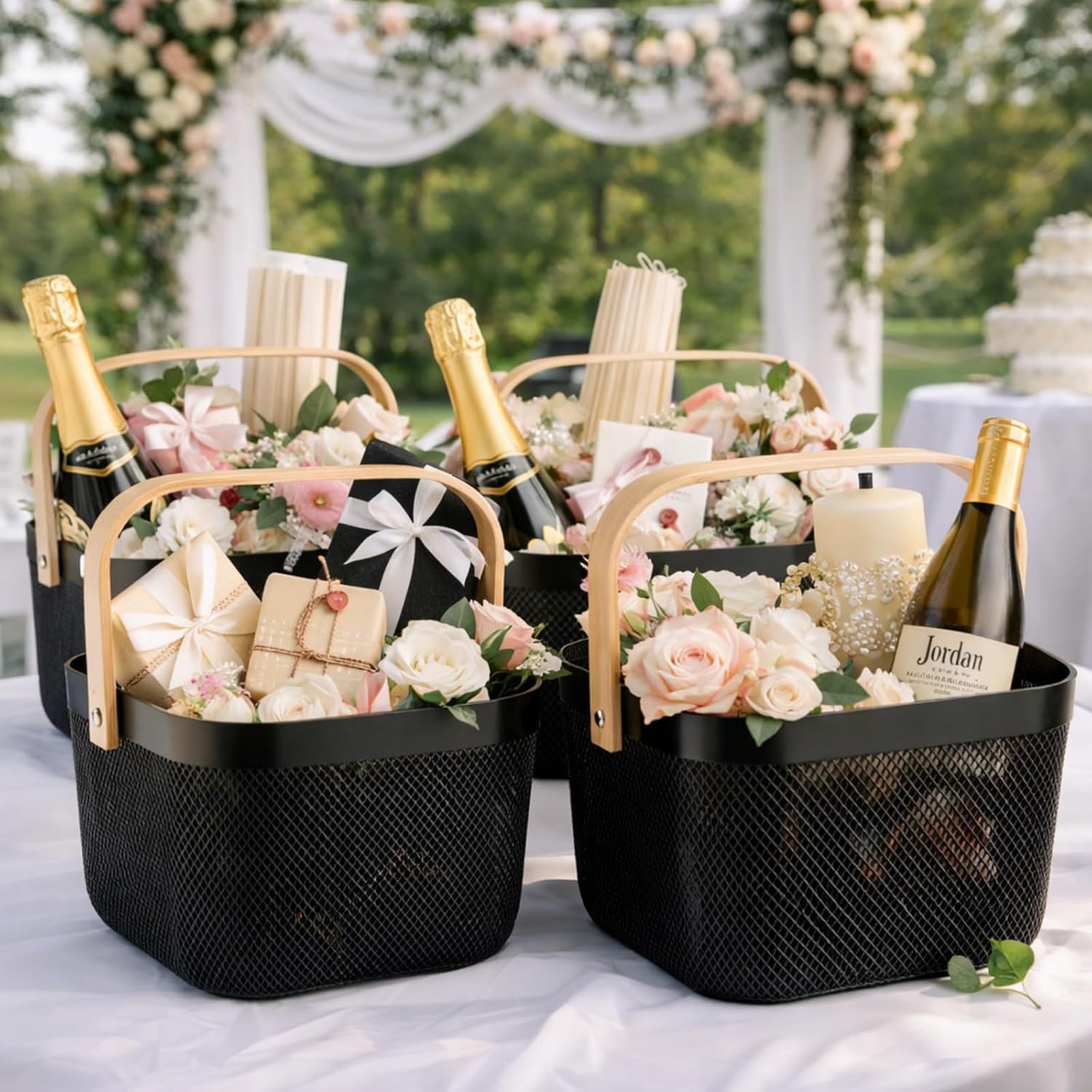 Roshtia 6 Pcs Plastic Mesh Storage Basket with Handle 9.8 x 10.2 x 7.1 Inch Garden Harvest Storage Basket Multi Functional Hanging Organizer for Kitchen Bathroom Picnic Cabinet Home(Black)