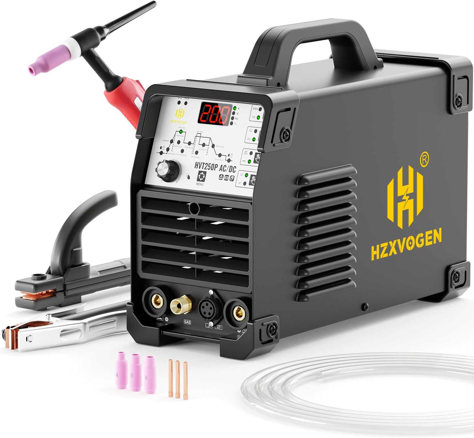 H HZXVOGEN TIG Welder AC DC with Pulse, 200A Aluminum TIG Welder with Square Wave 220V IGBT Inverter HF TIG/Pulse TIG/Stick Welder Machine