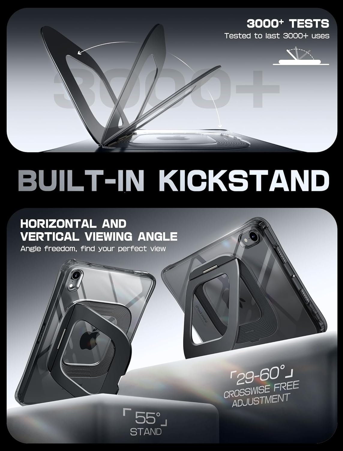 SUPCASE for iPad Mini 7 A17 Pro 2024 Case with Stand (Unicorn Beetle Prism), [Anti-Scratch] [Support Apple Pencil Charging] Slim Protective Clear Cover for iPad Mini 7th/6th Generation 8.3 Inch, Black - Image 7