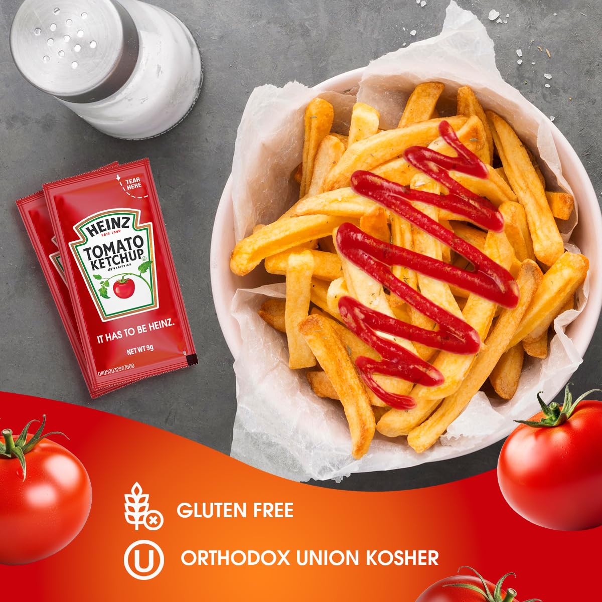 Heinz Ketchup Packets - 50 pezzi - Pacchetto condimento monodose, senza glutine, Kosher - Ketchup in un prodotto affidabile personalizzato per alimenti sicuro sacchetto sigillante
