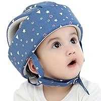 Vista 9 de Casco de bebé para niños pequeños, protector de cabeza para bebé, arnés de protección, suave y ajustable, protector de cabeza (azul)