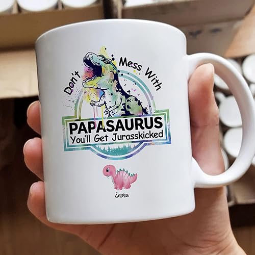 Vista 34 de Gossby Taza personalizada (5 dinosaurios) Don_t Mess With Papasaurus - Taza personalizada para el día del padre, taza del día del padre, taza