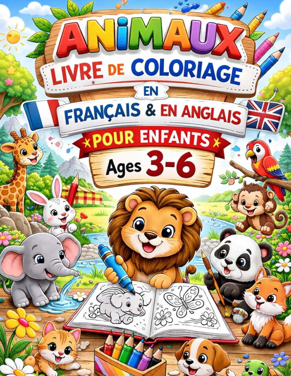Livre de Coloriage d’Animaux en Français & Anglais pour Enfants de 3 à 6 Ans: Un livre de coloriage bilingue amusant pour apprendre les noms des animaux