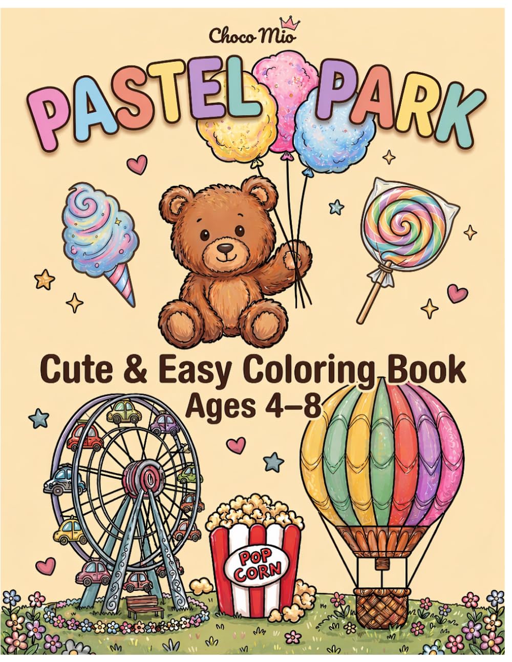 Pastel Park: Cute & Easy Coloring Book for Kids Ages 4–8 | Fun Animals & Amusement Scenes