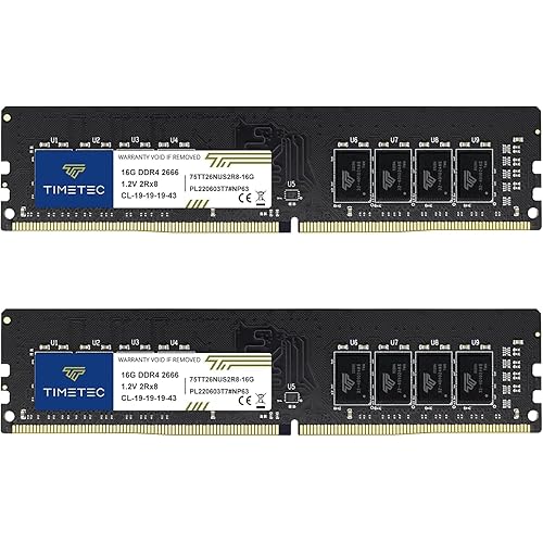 Timetec Premium 32GB KIT(2x16GB) DDR4 2666MHz PC4-21300 Non-ECC Unbuffered 1.2V CL19 2Rx8288 Pin UDIMM Desktop Memory RAM(32GB KIT(2x16GB))