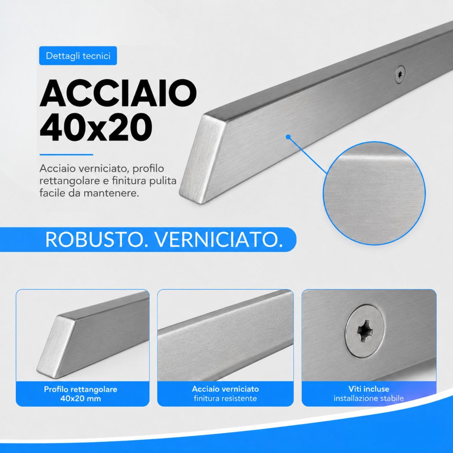 INOXLM Corrimano Rettangolare 40x20 mm in Acciaio Inox AISI 304 Con Finitura Satinata | Made in Italy | Fai Da Te | Ideale per Uso Interno ed Esterno (2200 mm)