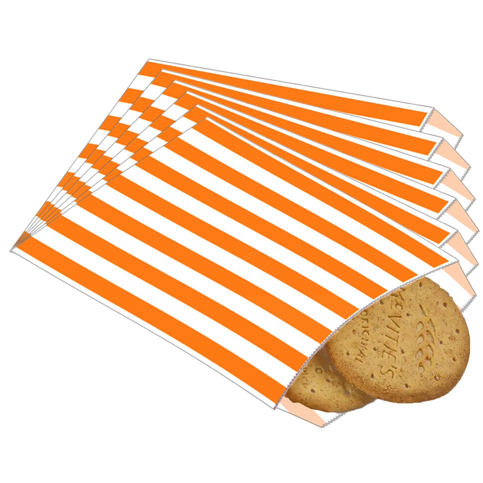 POPOYU 100Pcs Small Stripy Paper Bags Orange,Treat Bags Small for Kids,Sweet Bag,5x7'' Candy Stripe Paper Bag for Kids Halloween Christmas Easter Wedding Party Treat Buffet Confectionery Stall