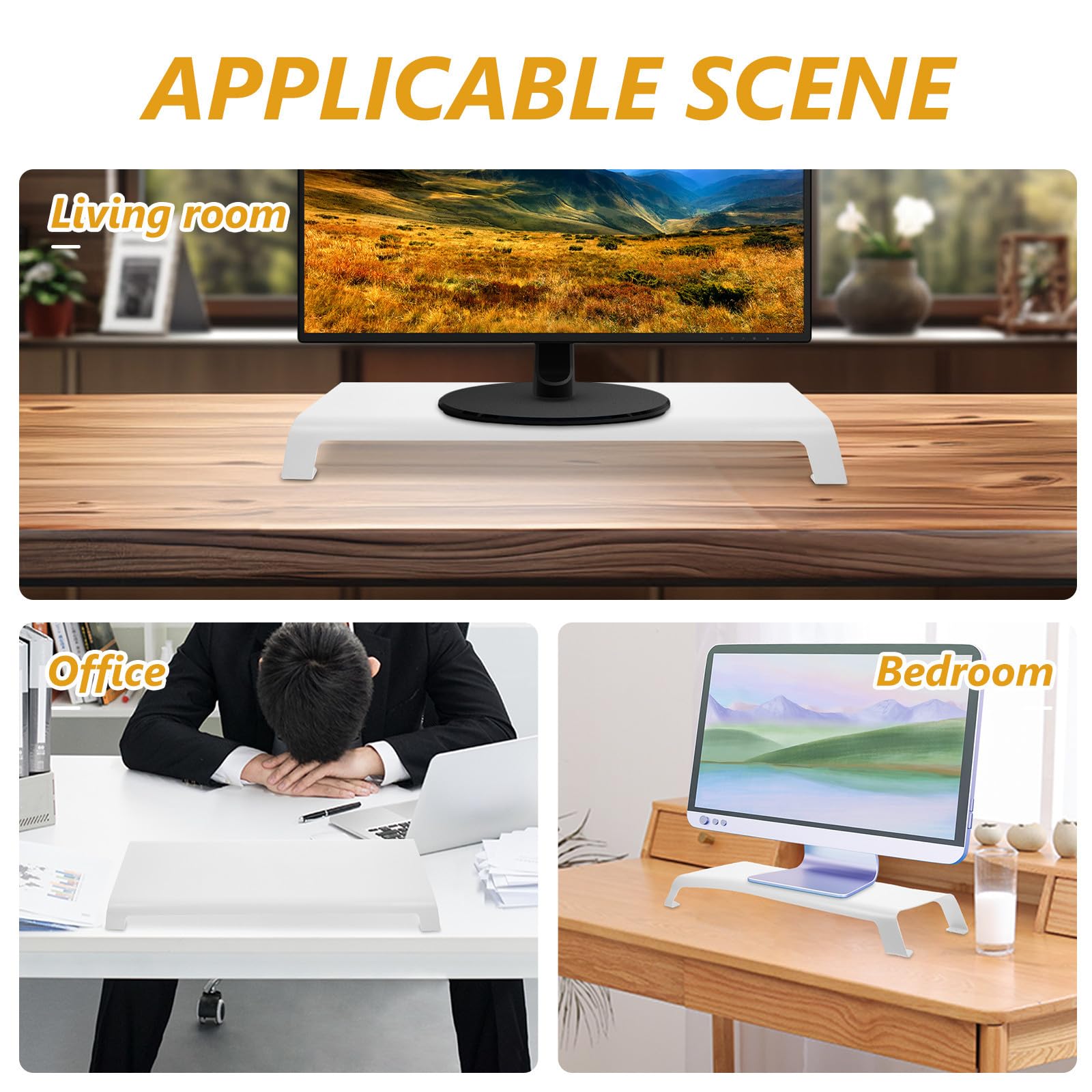 Supporto per Monitor Rialzo Schermo Display Storage Holder, Rialzo Computer da Scrivania in Lega di Alluminio, Bianco, Piedini in Silicone, per Ufficio e Studenti