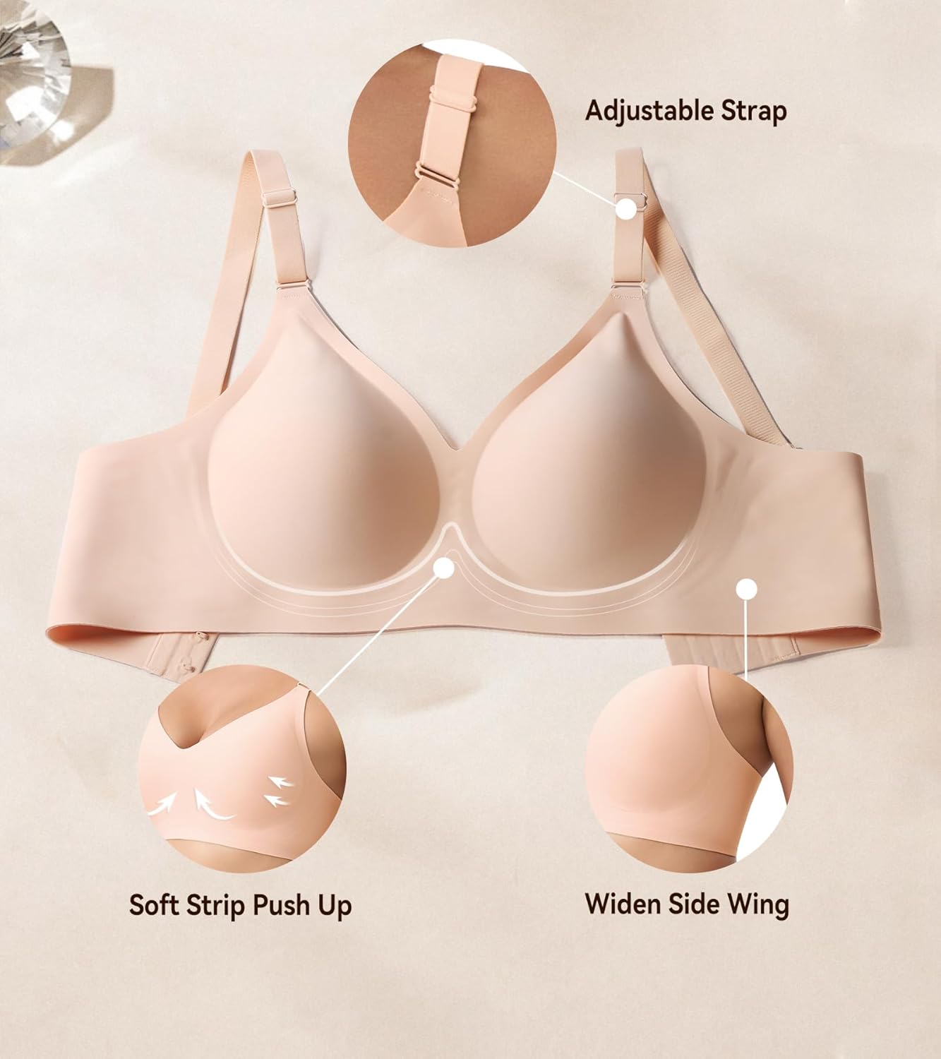 HACI Seamless Wireless Everyday Bra for Women No Underwire Bralettes V Neck U Back with Support Push Up - Image 6