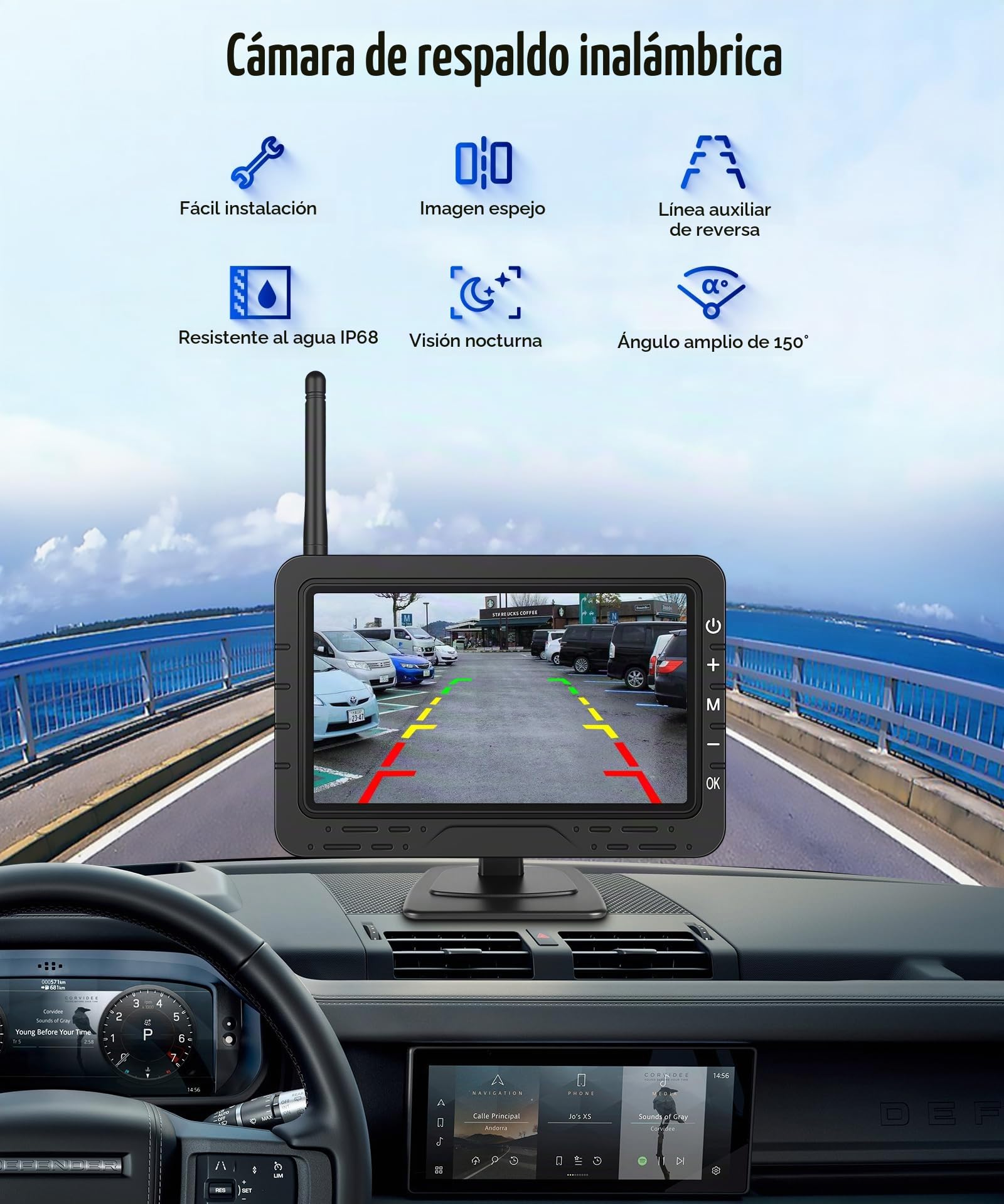 VECHTEL Cámara de visión Trasera inalámbrica con Pantalla HD de 4,3 Pulgadas,cámara de visión Trasera Digital con visión Nocturna IP68,Pantalla extraíble con Enchufe para Encendedor de Cigarrillos