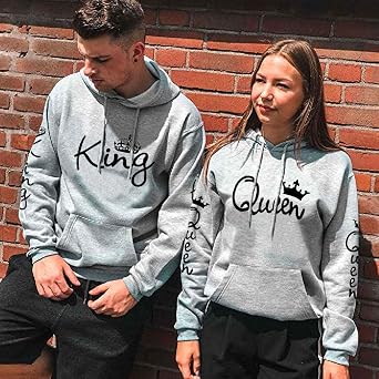 Matching King Queen Hoodie Set His & Her Hoodies Sweatshirt Pullover for Couples Thin Spring Autumn
