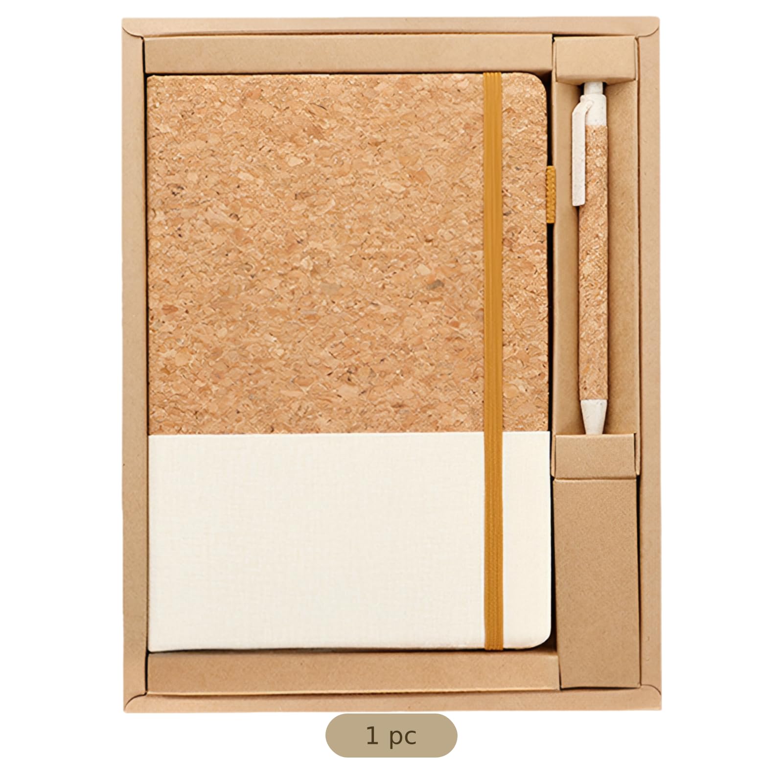 A5 Kork Notizbuch Geschenkset, PU Leder Journal mit 200 Seiten 80 g Papier, mattierte Boxhülle, Gummiband und Stift, Notizbuch 14,5 x 21,5 cm für Büro, Business und Studenten