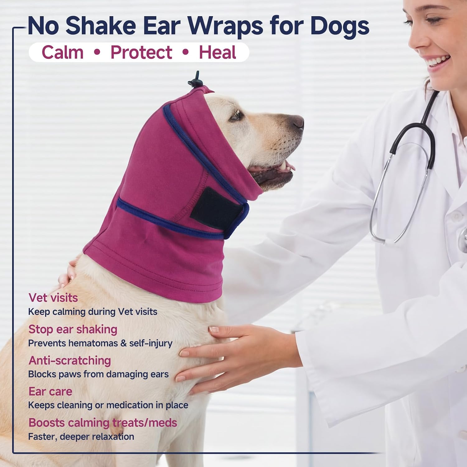Nanaki Soft Calming Hoodie Quiet for Fireworks,4th of July, Dog Ear Wrap Hematoma Head Cover Anti Flapping, Snoods For Dogs For Eating & Drinking, Adjustable Dog Ear Protection For Bath Blow,Purple,XL