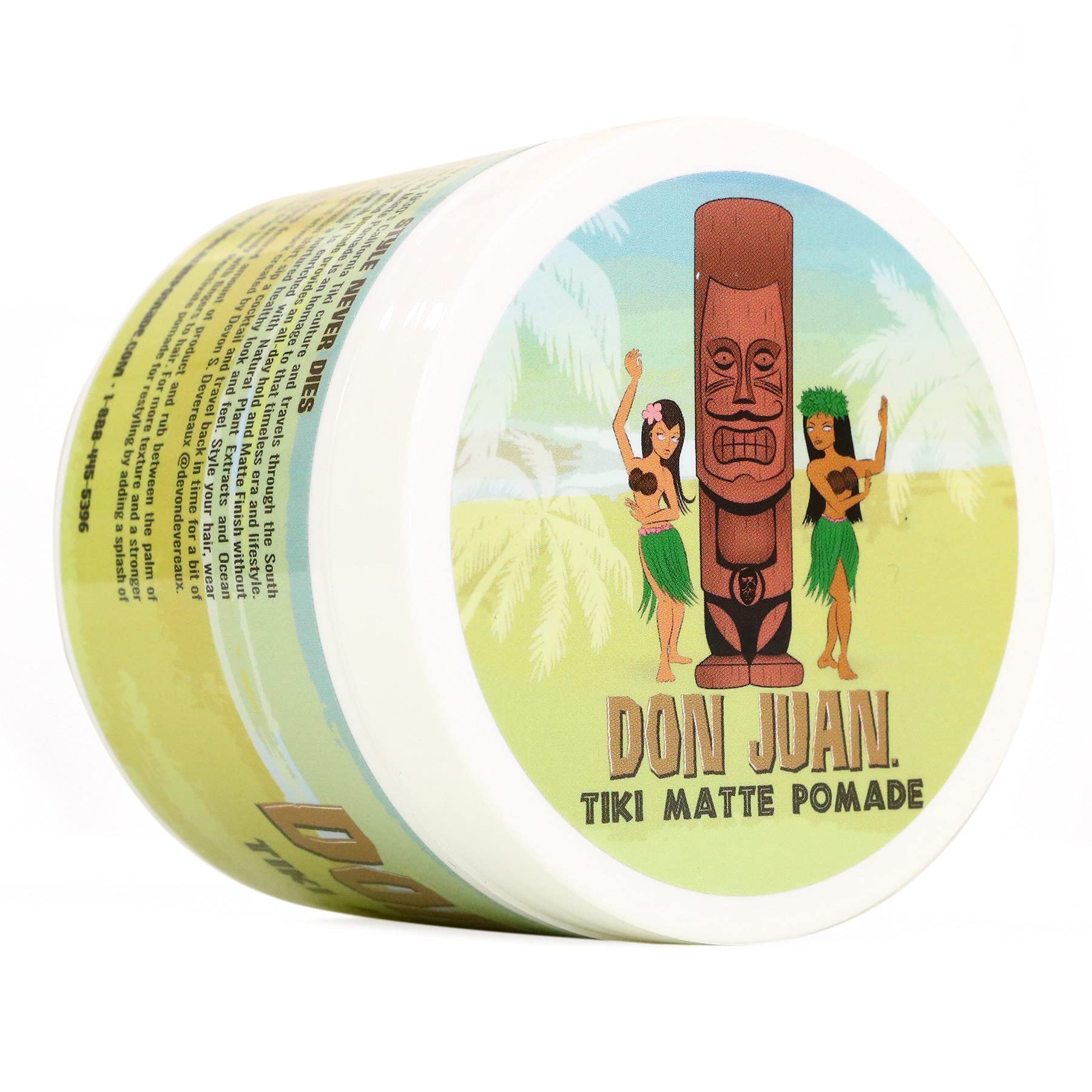 Don Juan Tiki Matte Pomade | Water Based | High Hold | Matte Finish | Natural Plant Extracts and Ocean Minerals | Mai Tai Tropical Scent, 4 oz