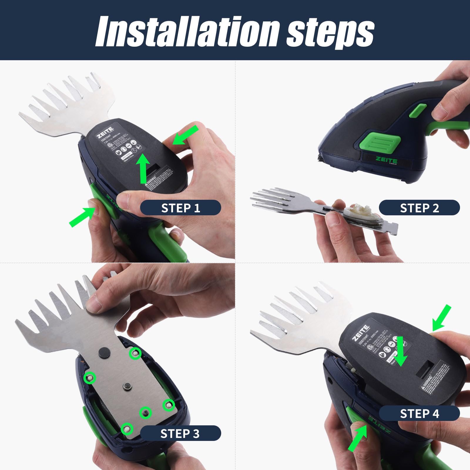 ZEITE - Cortadora de césped y arbustos de 7.2 V, cortador de césped inalámbrico 2 en 1 y mini cortasetos, batería recargable de iones de litio y cargador, mango largo, herramienta versátil de jardín
