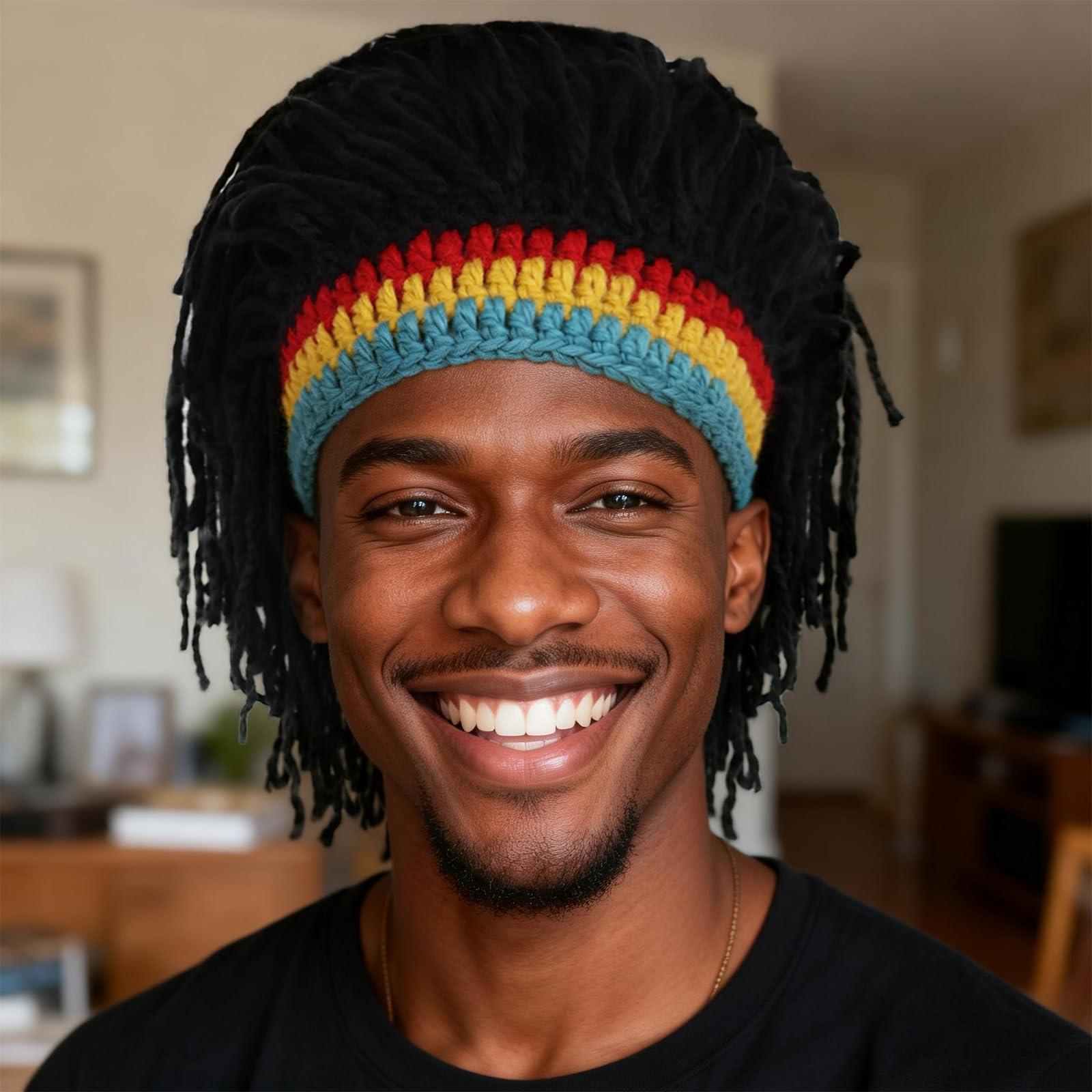 Hair Cap+ Black Beanie Wig Dreadlock Caps for Men Black Beanie Hat Wig Funny Wigs Dreadlock Hat Halloween Christmas Party Anime Themed Cosplay Party Hair Hat Wigs for Men