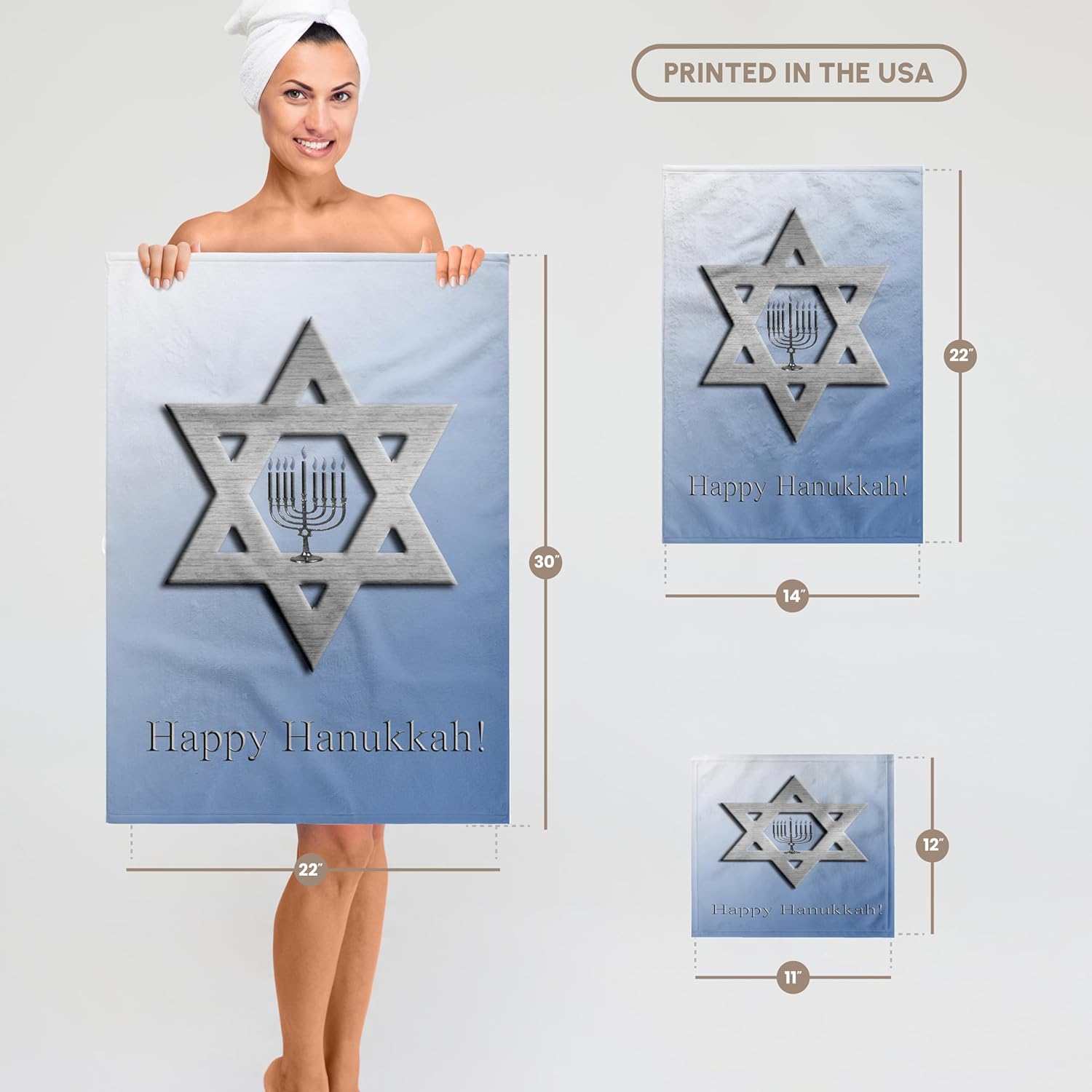3dRose Hanukkah, Star of David and Menorah 22x30 Bath Hand Pool Towel