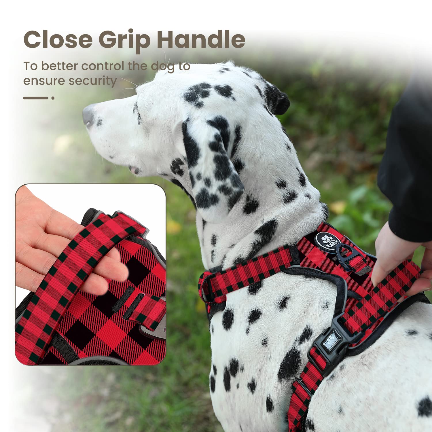FURRYFECTION No-Pull Dog Harness Medium Dogs, Red plaid - Image 4