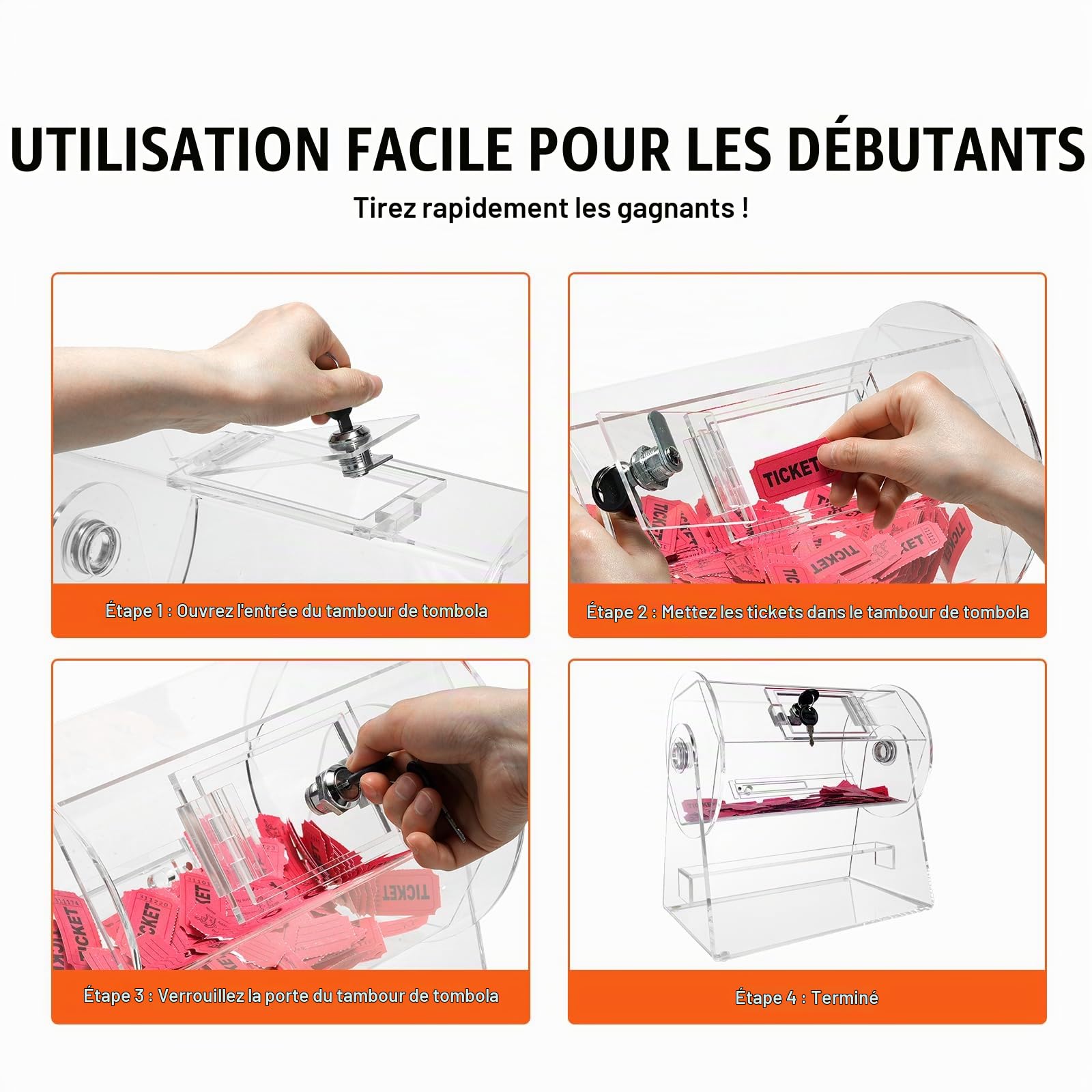 VEVOR Tambour de Tombola Loterie Loto en Acrylique, Capacité 2500 Billets ou 100 Balles, Cage pour Jeu de Bingo Transparente, avec 2 Clés, 308 x 310 mm, pour Vote Événement Fête Salon Rassemblement