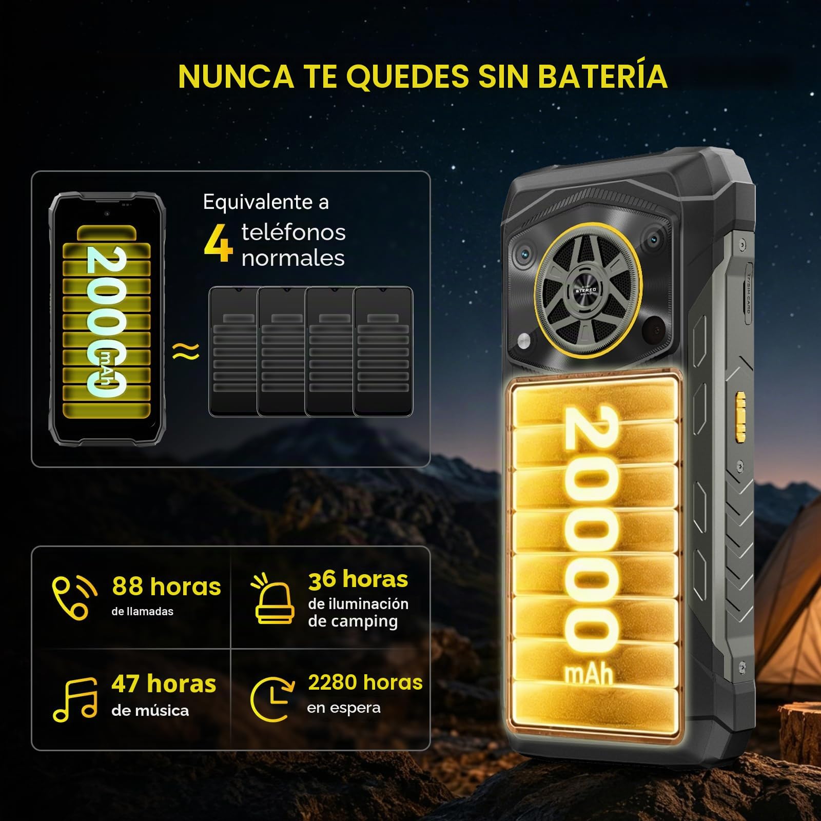Blackview ROCK 5 Android 16 Movil Irrompible, 20000mAh Movil Resistente, 48(12+36)GB+256GB/2TB Móvil Rugerizado, 108MP AI Cámara, 6.78" FHD+ Display 120Hz IP69K Impermeable, NFC/OTG/GPS/3Años Garantía