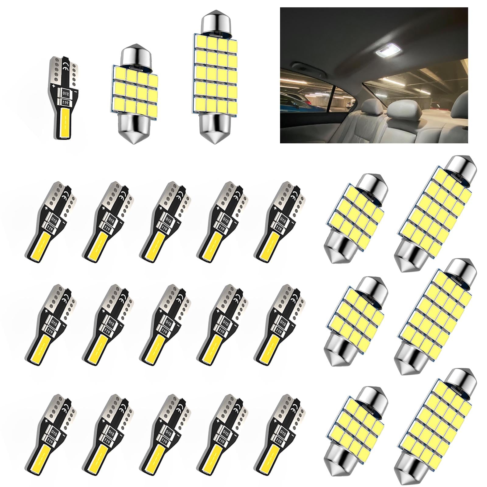 24 Pcs Led Interior Car Lights Set 194 DE3175 578 Interior Led Lights Super Bright T10 31mm 42mmDome Light Interior Replacement Bulbs For Car Map Door Courtesy White