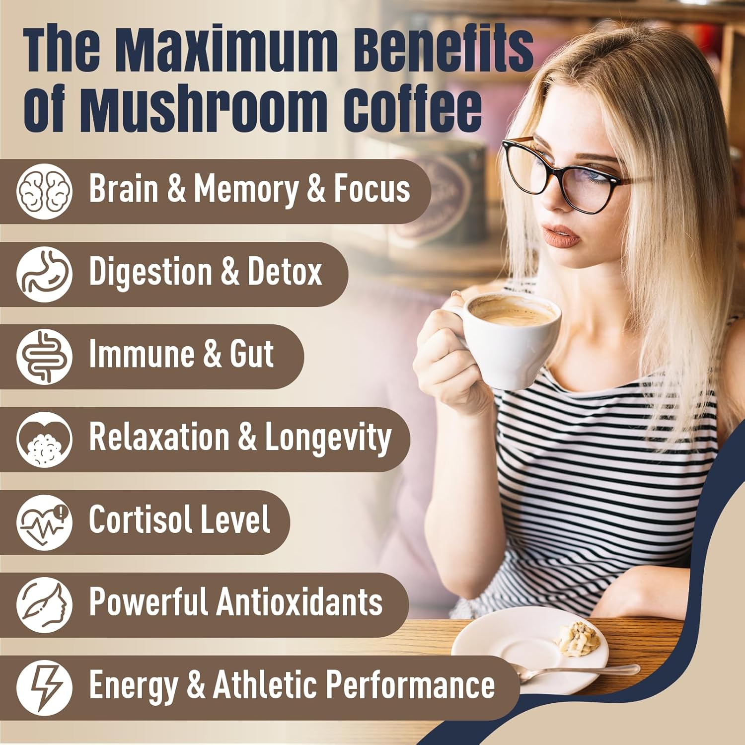 Mushroom Coffee, 11 Superfood Mushrooms includes Lion's Mane, Reishi, Chaga & Ashwagandha, Instant Mushroom Coffee Organic for Energy, Memory, Digestion & Detox, Low Caffeine & Sugar Free, 5.3oz - Image 3