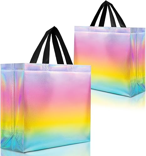 Nush Nush Bolsas de regalo grandes de fantasía pastel – Juego de 12 bolsas de regalo reutilizables arcoíris con asas – Colorida bolsa de regalos