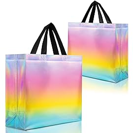 Nush Nush Large Fantasy Pastel Gift Bags - Set of 12 Reusable Rainbow Gift Bags With Handles - Colorful Goodie Bag for Kids, Birthday Party Favors, Christmas, Parties and Events, Holiday -13x5x11