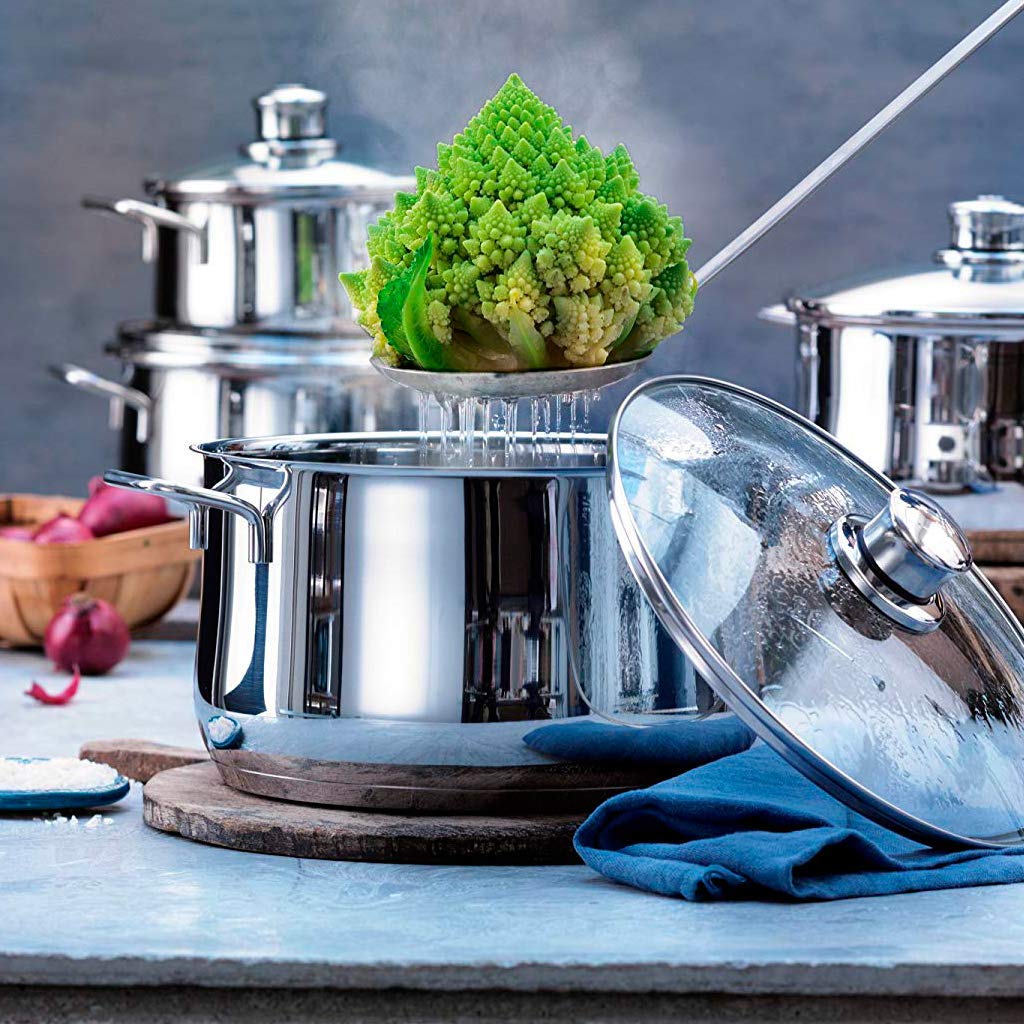 WMF Diadem Plus - Batería de Cocina de 5 Piezas de Acero Inoxidable, Base Inducción & Gourmet - Rallador Cuadrado, 10,5 x 8 x 24 cm, Rallador de Acero Inoxidable Cromargan