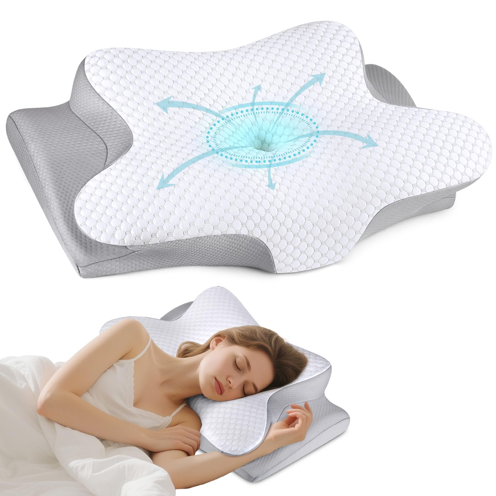 Cervical Neck Pillow for Sleeping - Ergonomic Side Sleeper Pillow for Pain Relief Contour Cervical Pillow for Neck