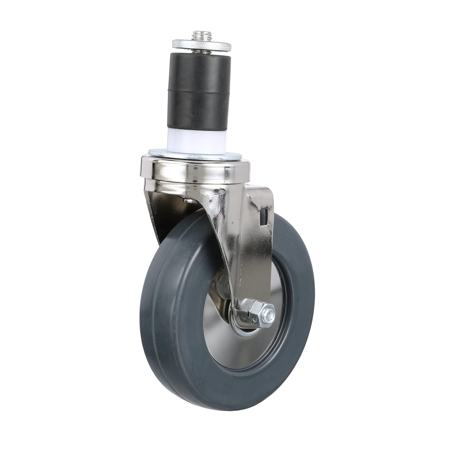 Medium Duty Stainless Steel 1-5/8" Expanding Stem Caster with 5" Gray Rubber Wheel