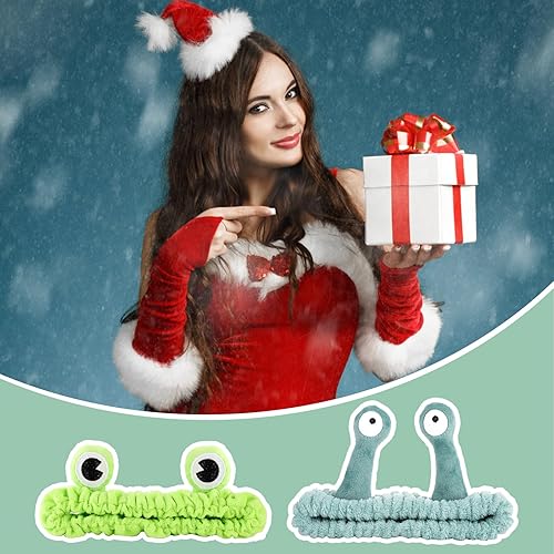 Miniatura 7 de Sibba 2 diademas de lavado facial de rana y caracol, bandas para el cabello de spa, diademas de maquillaje de dibujos animados lindos de forro polar