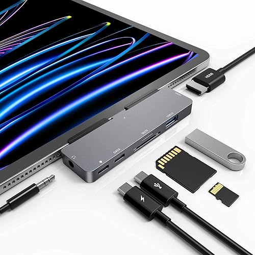 iPad Pro USB C Hub, adaptador 7 en 1 para iPad Pro M4 M2 M1 1 13 12.9 11 pulgadas iPad Air 5 4 estación de acoplamiento con 4K HDMI, USB-C PD,